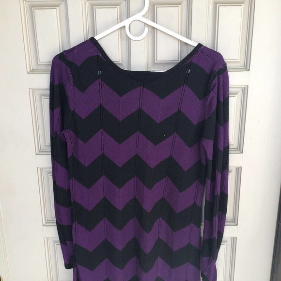Mossimo Chevron Stripe Sweater Dress SzM Purp/Blk Long Sleeves Square Neck Used - Picture 5 of 8